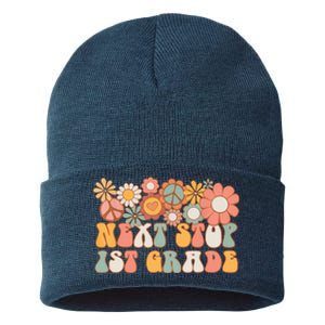 Next Stop 1st Grade Hello School Groovy Back To School Sustainable Knit Beanie