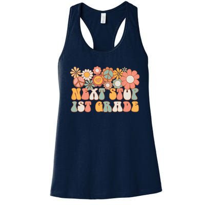 Next Stop 1st Grade Hello School Groovy Back To School Women's Racerback Tank