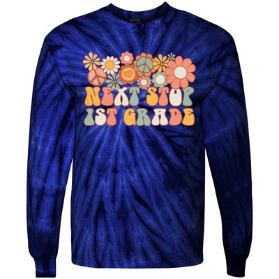 Next Stop 1st Grade Hello School Groovy Back To School Tie-Dye Long Sleeve Shirt