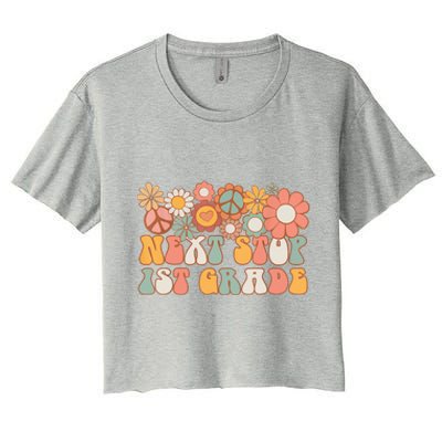 Next Stop 1st Grade Hello School Groovy Back To School Women's Crop Top Tee