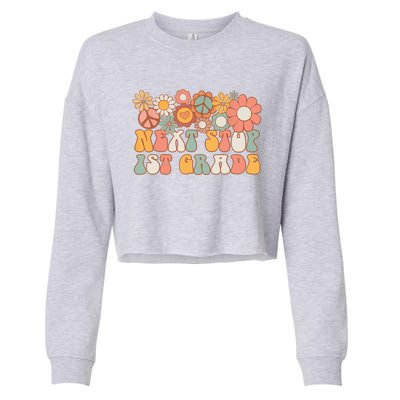 Next Stop 1st Grade Hello School Groovy Back To School Cropped Pullover Crew