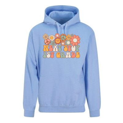 Next Stop 1st Grade Hello School Groovy Back To School Unisex Surf Hoodie