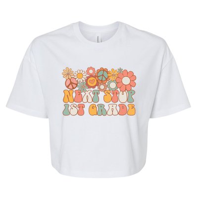 Next Stop 1st Grade Hello School Groovy Back To School Bella+Canvas Jersey Crop Tee