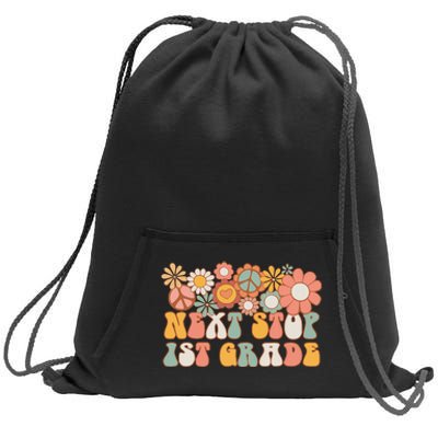 Next Stop 1st Grade Hello School Groovy Back To School Sweatshirt Cinch Pack Bag