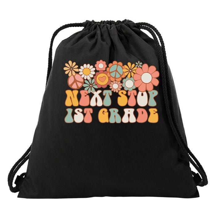 Next Stop 1st Grade Hello School Groovy Back To School Drawstring Bag