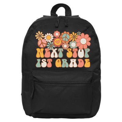 Next Stop 1st Grade Hello School Groovy Back To School 16 in Basic Backpack