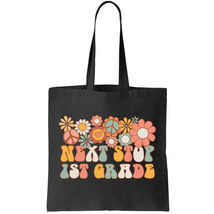 Next Stop 1st Grade Hello School Groovy Back To School Tote Bag