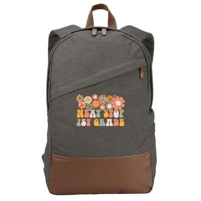 Next Stop 1st Grade Hello School Groovy Back To School Cotton Canvas Backpack