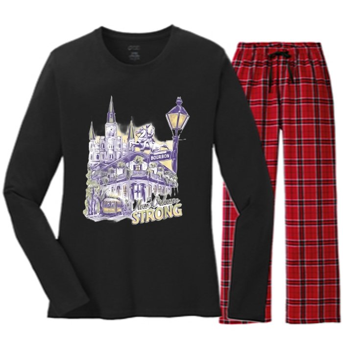 Nola Strong 2025 Red New Orleans Support Women's Long Sleeve Flannel Pajama Set 