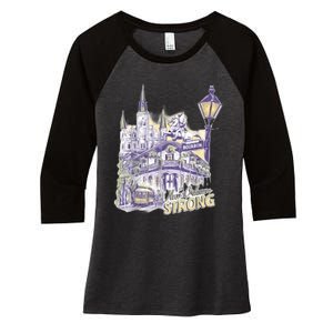 Nola Strong 2025 Red New Orleans Support Women's Tri-Blend 3/4-Sleeve Raglan Shirt