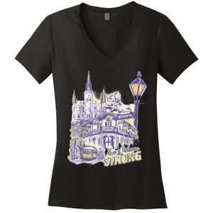 Nola Strong 2025 Red New Orleans Support Women's V-Neck T-Shirt