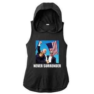 Never Surrender 2024 Take America Back Pennsylvania Rally Shooting Ladies PosiCharge Tri-Blend Wicking Draft Hoodie Tank