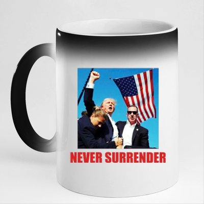 Never Surrender 2024 Take America Back Pennsylvania Rally Shooting 11oz Black Color Changing Mug