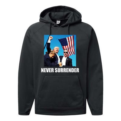 Never Surrender 2024 Take America Back Pennsylvania Rally Shooting Performance Fleece Hoodie