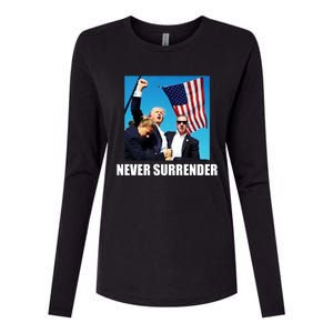 Never Surrender 2024 Take America Back Pennsylvania Rally Shooting Womens Cotton Relaxed Long Sleeve T-Shirt