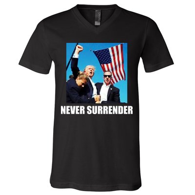 Never Surrender 2024 Take America Back Pennsylvania Rally Shooting V-Neck T-Shirt