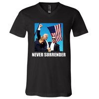 Never Surrender 2024 Take America Back Pennsylvania Rally Shooting V-Neck T-Shirt