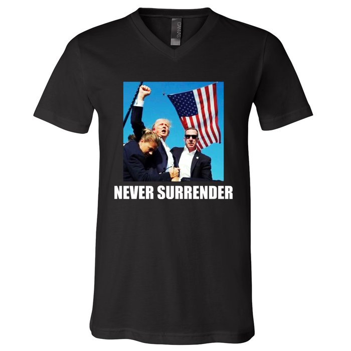 Never Surrender 2024 Take America Back Pennsylvania Rally Shooting V-Neck T-Shirt