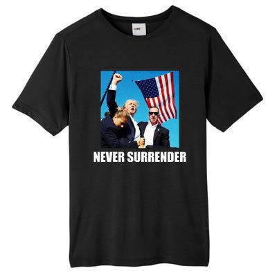 Never Surrender 2024 Take America Back Pennsylvania Rally Shooting Tall Fusion ChromaSoft Performance T-Shirt