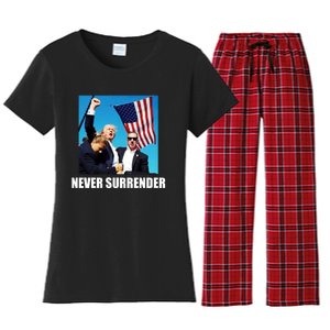 Never Surrender 2024 Take America Back Pennsylvania Rally Shooting Women's Flannel Pajama Set