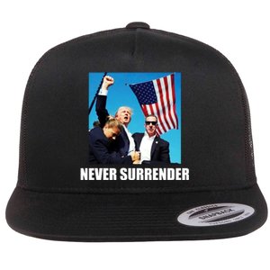 Never Surrender 2024 Take America Back Pennsylvania Rally Shooting Flat Bill Trucker Hat