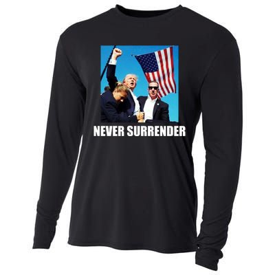 Never Surrender 2024 Take America Back Pennsylvania Rally Shooting Cooling Performance Long Sleeve Crew