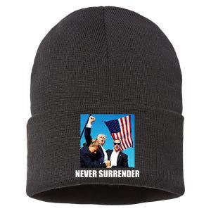 Never Surrender 2024 Take America Back Pennsylvania Rally Shooting Sustainable Knit Beanie