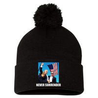 Never Surrender 2024 Take America Back Pennsylvania Rally Shooting Pom Pom 12in Knit Beanie