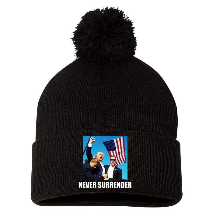 Never Surrender 2024 Take America Back Pennsylvania Rally Shooting Pom Pom 12in Knit Beanie