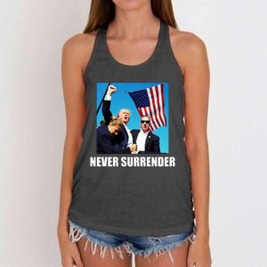 Never Surrender 2024 Take America Back Pennsylvania Rally Shooting Women's Knotted Racerback Tank