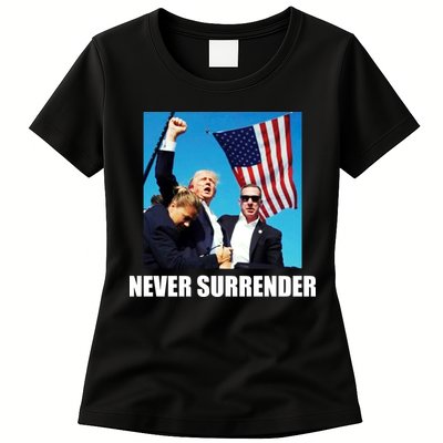 Never Surrender 2024 Take America Back Pennsylvania Rally Shooting Womens T-Shirt