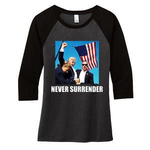 Never Surrender 2024 Take America Back Pennsylvania Rally Shooting Women's Tri-Blend 3/4-Sleeve Raglan Shirt