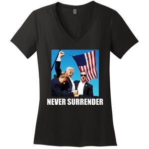 Never Surrender 2024 Take America Back Pennsylvania Rally Shooting Women's V-Neck T-Shirt