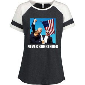 Never Surrender 2024 Take America Back Pennsylvania Rally Shooting Enza Ladies Jersey Colorblock Tee