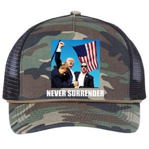 Never Surrender 2024 Take America Back Pennsylvania Rally Shooting Retro Rope Trucker Hat Cap