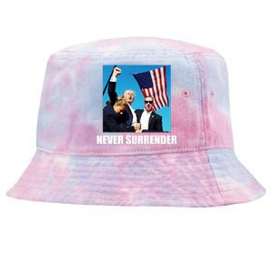 Never Surrender 2024 Take America Back Pennsylvania Rally Shooting Tie-Dyed Bucket Hat