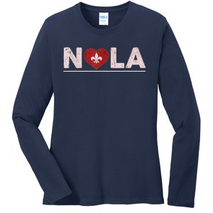 Nola Strong 2025 New Orleans Support Heart Ladies Long Sleeve Shirt