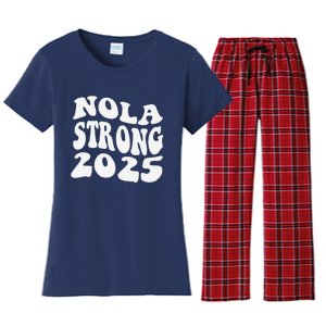 Nola Strong 2025 Never Forget New Orleans Funny Groovy Women's Flannel Pajama Set