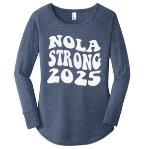 Nola Strong 2025 Never Forget New Orleans Funny Groovy Women's Perfect Tri Tunic Long Sleeve Shirt