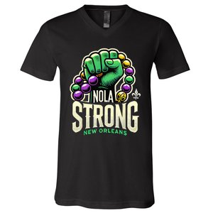 Nola Strong 2025 Mardi Gras Beads Unity For Louisiana V-Neck T-Shirt