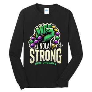 Nola Strong 2025 Mardi Gras Beads Unity For Louisiana Tall Long Sleeve T-Shirt