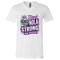 Nola Strong 2025 Support New Orleans Colorful Fleurdelis V-Neck T-Shirt