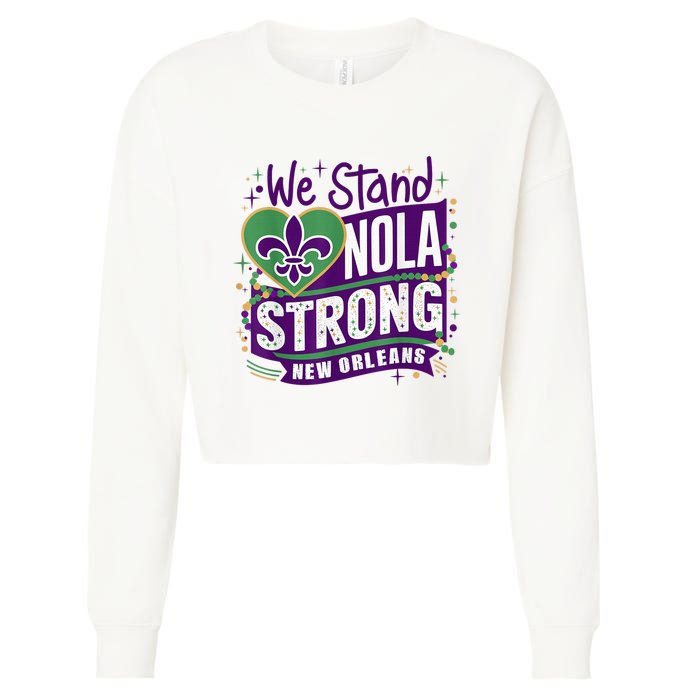 Nola Strong 2025 Support New Orleans Colorful Fleurdelis Cropped Pullover Crew