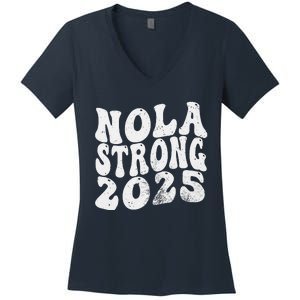 Nola Strong 2025 Rednew Orleans Support Women's V-Neck T-Shirt