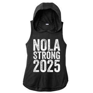 Nola Strong 2025 Red New Orleans Support Ladies PosiCharge Tri-Blend Wicking Draft Hoodie Tank