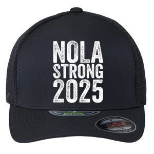 Nola Strong 2025 Red New Orleans Support Flexfit Unipanel Trucker Cap