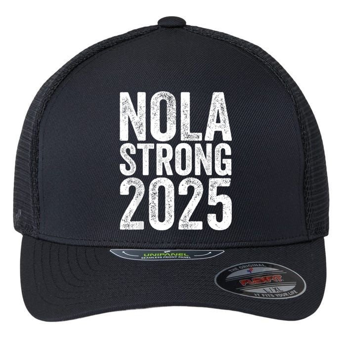 Nola Strong 2025 Red New Orleans Support Flexfit Unipanel Trucker Cap