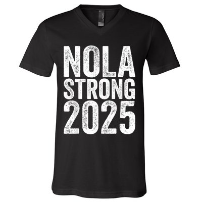 Nola Strong 2025 Red New Orleans Support V-Neck T-Shirt