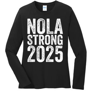 Nola Strong 2025 Red New Orleans Support Ladies Long Sleeve Shirt