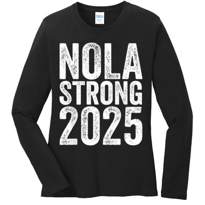 Nola Strong 2025 Red New Orleans Support Ladies Long Sleeve Shirt
